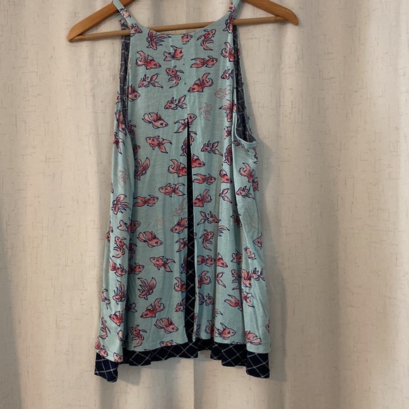 Anthropologie tank top with Koi fish print and navy under tank - Picture 3 of 5